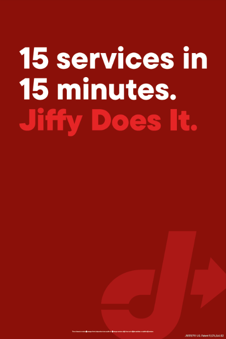 Red Dot View-Thru Decal - 15 services in 15 minutes? Jiffy Does It.