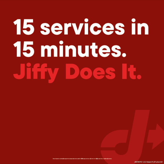 Red Dot View-Thru Decal - 15 services in 15 minutes? Jiffy Does It.