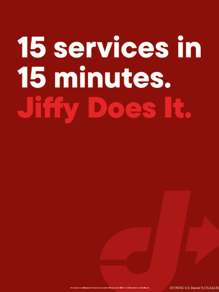 Red Dot View-Thru Decal - 15 services in 15 minutes? Jiffy Does It.
