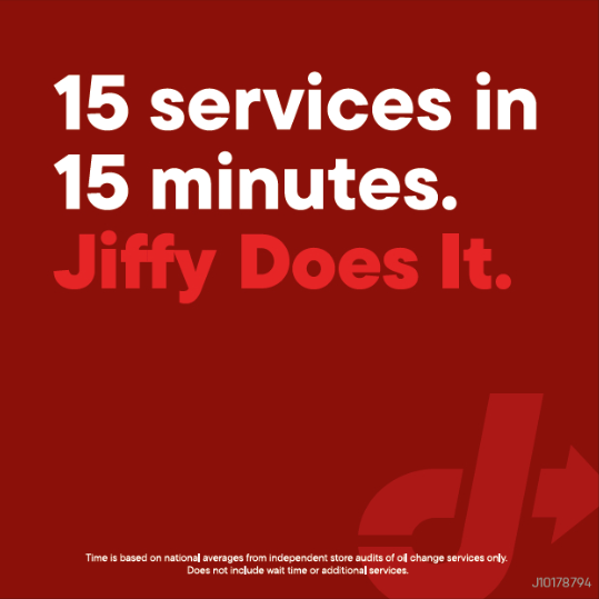 Opaque Decal - 15 services in 15 minutes? Jiffy Does It.